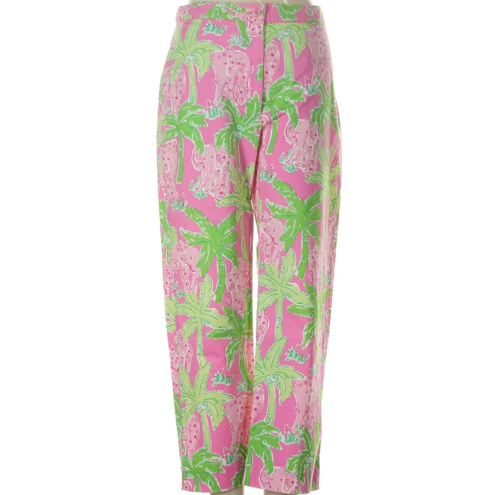 Lilly Pulitzer Taboo Elephant Print Mid-Rise Cotton Blend Cuffed Capri Pants- 4